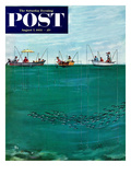 "School of Fish Among Lines" Saturday Evening Post Cover  August 7  1954