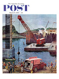 "Bridge Construction" Saturday Evening Post Cover  March 9  1957