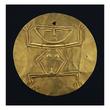 A Fine Quimbaya Gold Pectoral Disc Form with Repousse Hocker Figure