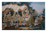 A Large Chinese Reverse Glass Painting Depicting a Festival Procession with
