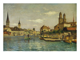 A View of Zurich with the River Limmat from the Quaibrucke Looking Towards the Fraumunstkirche …