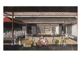 A Chinese Export Painting Depicting a Storage House Interior with Figures Packaging and Weighing…
