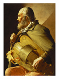A Blind Hurdy-Gurdy Player  Seated Three-Quarter Length  in Profile to the Left