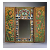 A Large Qajar Painted Mirror and Case  the Interior Doors with Gul-O-Bulbul Designs Painted on a…