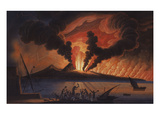 A View of the Bay of Naples with Mount Vesuvius Erupting at Nightfall