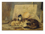 A Sleeping Cat and Kittens in an Artist's Studio