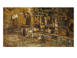 Farmyard with a Donkey and Cockerels; Cour De Ferme Avec Un Ane Et Des Coqs