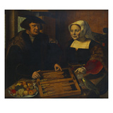 Double Portrait of a Husband and Wife  Half-Lengths  Seated at a Table  Playing Trick-Track