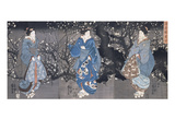 An Oban Triptych Depicting a Nocturnal Scene with Three Bijin
