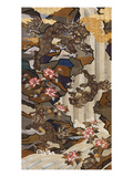 A Large Woven Silk Kossu Panel Depicting a Large Shishi with Her Two Young