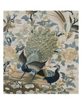 An Embroidered Roundel of Cream Satin  with a Pair of Peacocks and Other Birds Among Flowers
