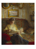 An Interior with a Woman Reading on a Sofa