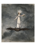 A Fairy Holding a Wand Standing on a Bat