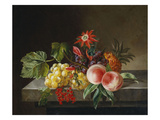 Peaches  Grapes  a Pineapple  Redcurrants and a Passion Flower in a Vase on a Ledge