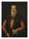 Portrait of a Bearded Man  in a Pink Doublet with Fur-Lined Waistcoat  Holding a Pair of Glasses…