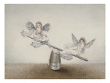 Two Fairies Playing See-Saw on a Needle Resting on a Thimble
