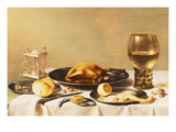 A Still Life with a Roemer  a Salt Cellar  a Plucked Chicken and a Peeled Lemon on Pewter Plates …