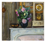 Bouquet of Flowers on the Fireplace; Bouquet De Fleurs Sur La Cheminee