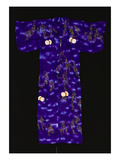 A Kimono of Silk Crepe  the Dappled Violet Ground Worked in Silks with Drums Amongst Trailing…