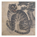A Tiger Beside a Pine Tree