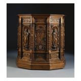 A Flemish Walnut Side Cabinet  the Central Door with a Seraphim  Flanked by the Apostles