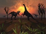 T Rex Confronts a Group of Camarasaurus Dinosaurs