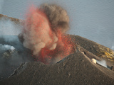 Strombolian Eruption of Stromboli Volcano Producing Ash Cloud  Volcanic Bombs and Lava  Italy