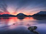 Sunset over Tjeldsundet  Troms County  Norway