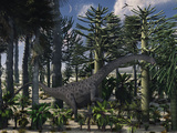 A Young Diplodocus Dinosaur Feeding in a Prehistoric Forest