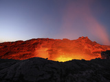 Lava Lake Illuminating Walls of Pit Crater at Night  Erta Ale Volcano  Danakil Depression  Ethiopia