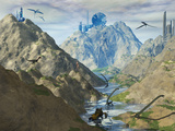 An Alien Reptoid Looks Upon the Ruins and Derelict Buildings of His Races Industrial Past