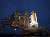 Night View of Space Shuttle Atlantis on the Launch Pad at Kennedy Space Center  Florida
