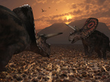A Pair of Torosaurus Dinosaurs Fight Each Other