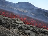 Lava Flow During Eruption of Mount Etna Volcano  Sicily  Italy