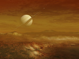 Saturn Above the Thick Atmosphere of its Moon Titan