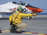 A Shooter Signlas the Launch of a T-45A Goshawk Trainer Aircraft