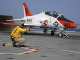 A Shooter Signlas the Launch of a T-45A Goshawk Trainer Aircraft