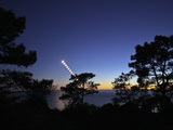 A Crescent Moon Path During Nautical Twilight Descends into the Atlantic Ocean in Portugal