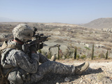 US Army Soldier Scans His Sector of Fire with His M14 Rifle in Afghanistan