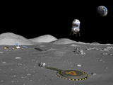 A Lunar Shuttle Descends Toward a Manned Outpost on the Moon
