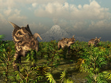 A Herd of Plant-Eating Einiosaurus Roam the Plains