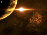 A Star Going Critical Illuminates a Nearby Planet and Nebula