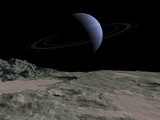 Illustration of the Gas Giant Neptune as Seen from the Surface of its Moon Triton