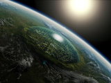 Artist's Concept of a Giant Domed City in an Asteroid Crater on a Hypothetical Planet
