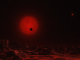Gliese 229B  Seen Above to the Left as it Is Transited by Another Nearby World
