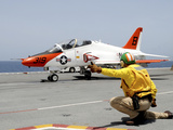 A Shooter Signlas the Launch of a T-45A Goshawk Trainer Aircraft
