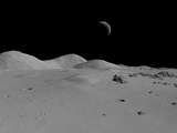 Artist's Concept of a View across the Surface of the Moon Towards Earth in the Distance