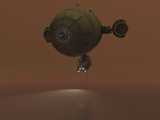 Illustration of a Blimp Towing a Sensor Through Liquid Ethane on Titan