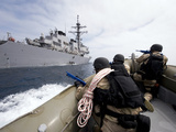 Members of Visit  Board  Search and Seizure Team Approach their Ship in Preparation for Mock Drill