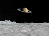 Artist's Concept of Saturn as Seen from the Surface of its Moon Iapetus